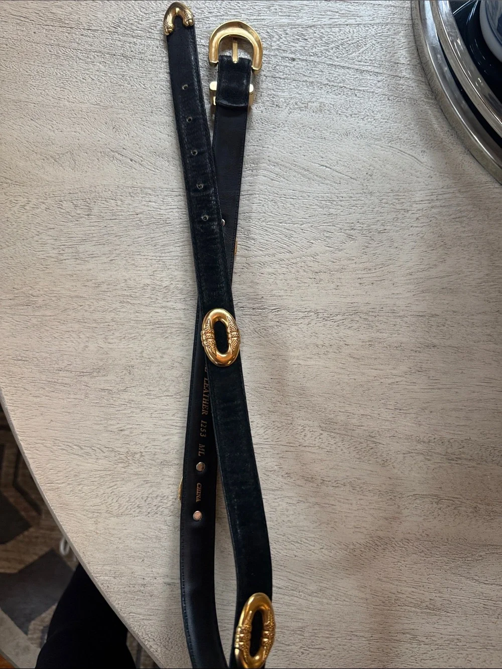 JG Hook Black Leather Belt with Gold Buckle size M/L